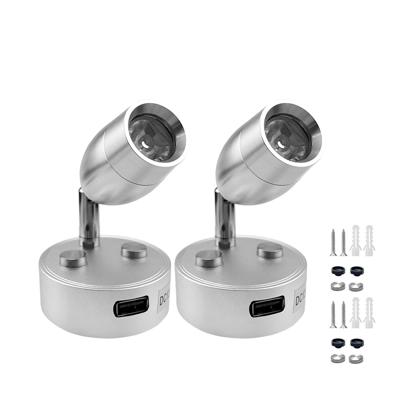 2PCS RV Innen Lesen Led Spot Licht Dimmbar 360 Grad Drehbare Lampe For Boot Caravan Wohnmobil Anhänger Lkw Yacht Brillante Led-Beleuchtung(Silver(2PCS))