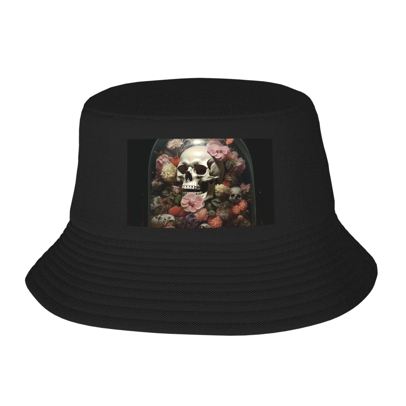 Skull in Glass Sun Hats for Men Women Bucket Hat Foldable Wide Brim Outdoor Vacation Boonie Beach Caps Black