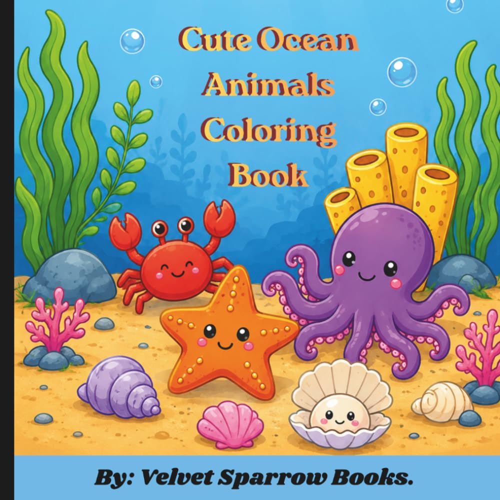Cute Ocean Animals Book: Big, Bold & Easy Coloring Pages for Toddlers and Preschool Kids Ages 3–5