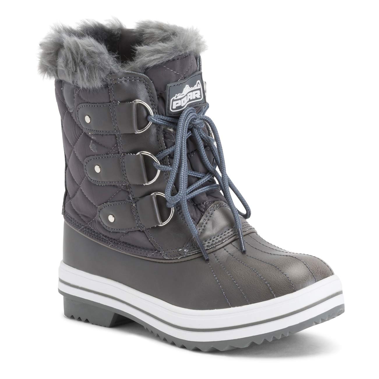 POLAR Womens Snow Boot Nylon Short Winter Snow Rain Warm Waterproof Boots, Grey, 8 UK