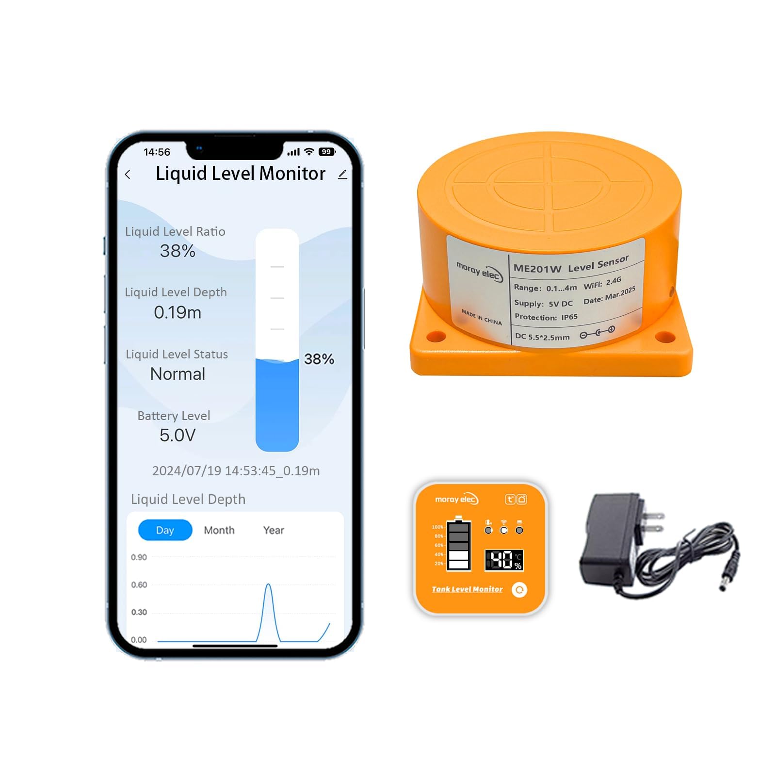 Wasserstandssensor TUYA App überwacht Wasserstand Bewässerungssystemsensor Kunststoffmaterial WiFi (ME201R)