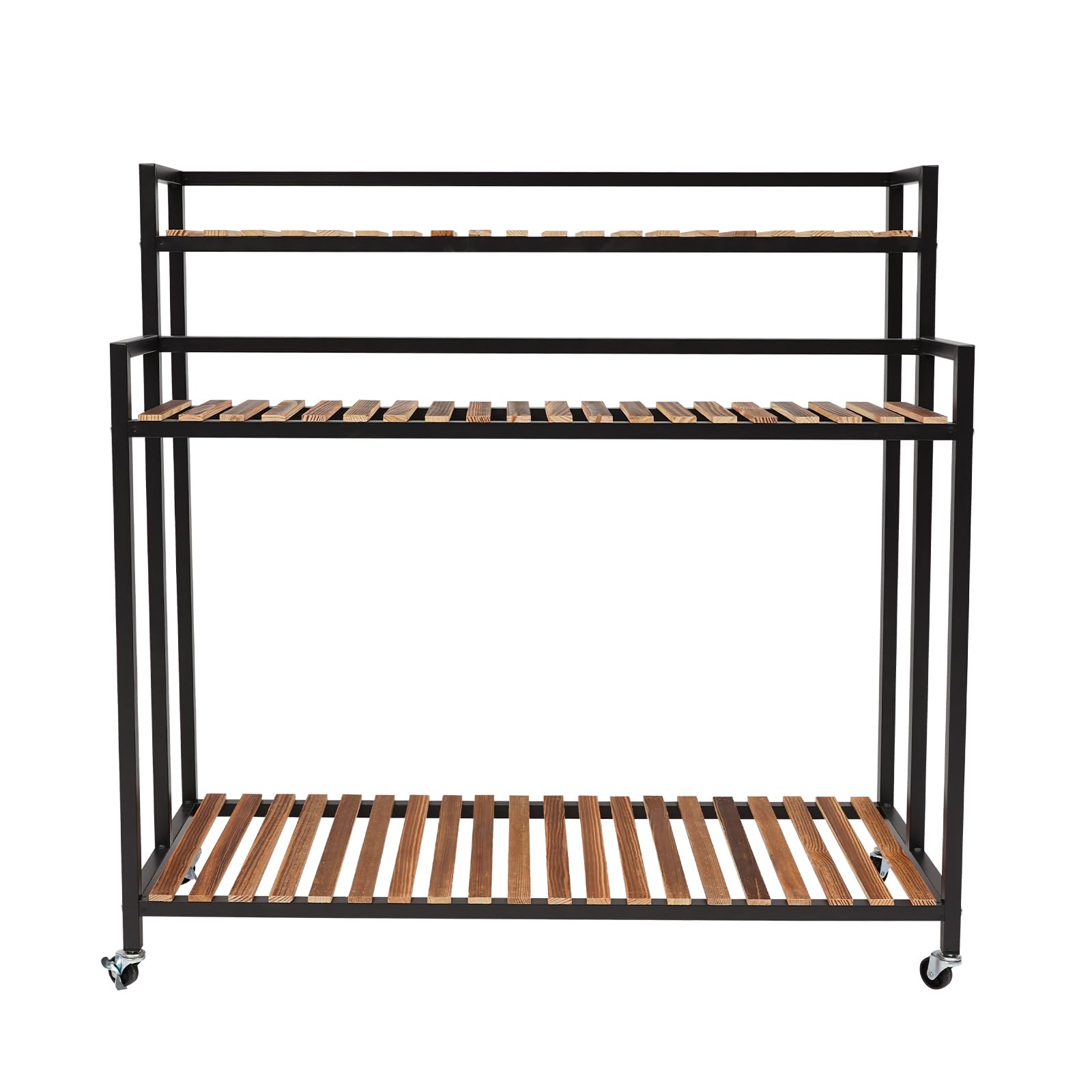 3-Etagen Pflanzenregal Bewegliches Pflanzentreppe Pflanzenständer mit 4 Rollen 100x40x102cm, Stabiles Metall Blumenständer für Balkon Garten Wohnzimmer (Schwarz)