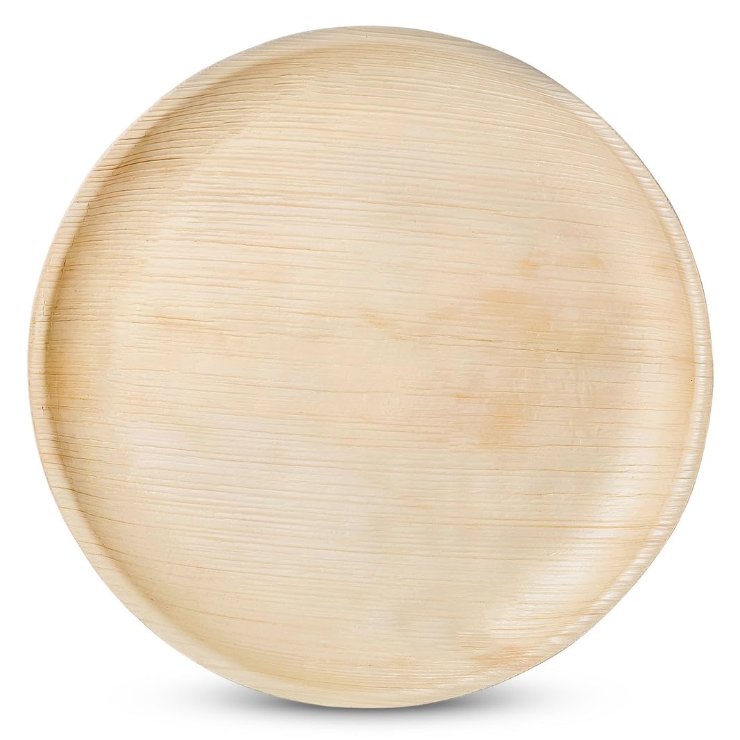 Little Cherry 50pcs Round Palm Leaf Disposable Plates 10” (25cm) | Compostable Eco-Friendly Biodegradable Like Wooden, Bamboo, Paper Plates for Hot Food, Picnic Wedding Parties