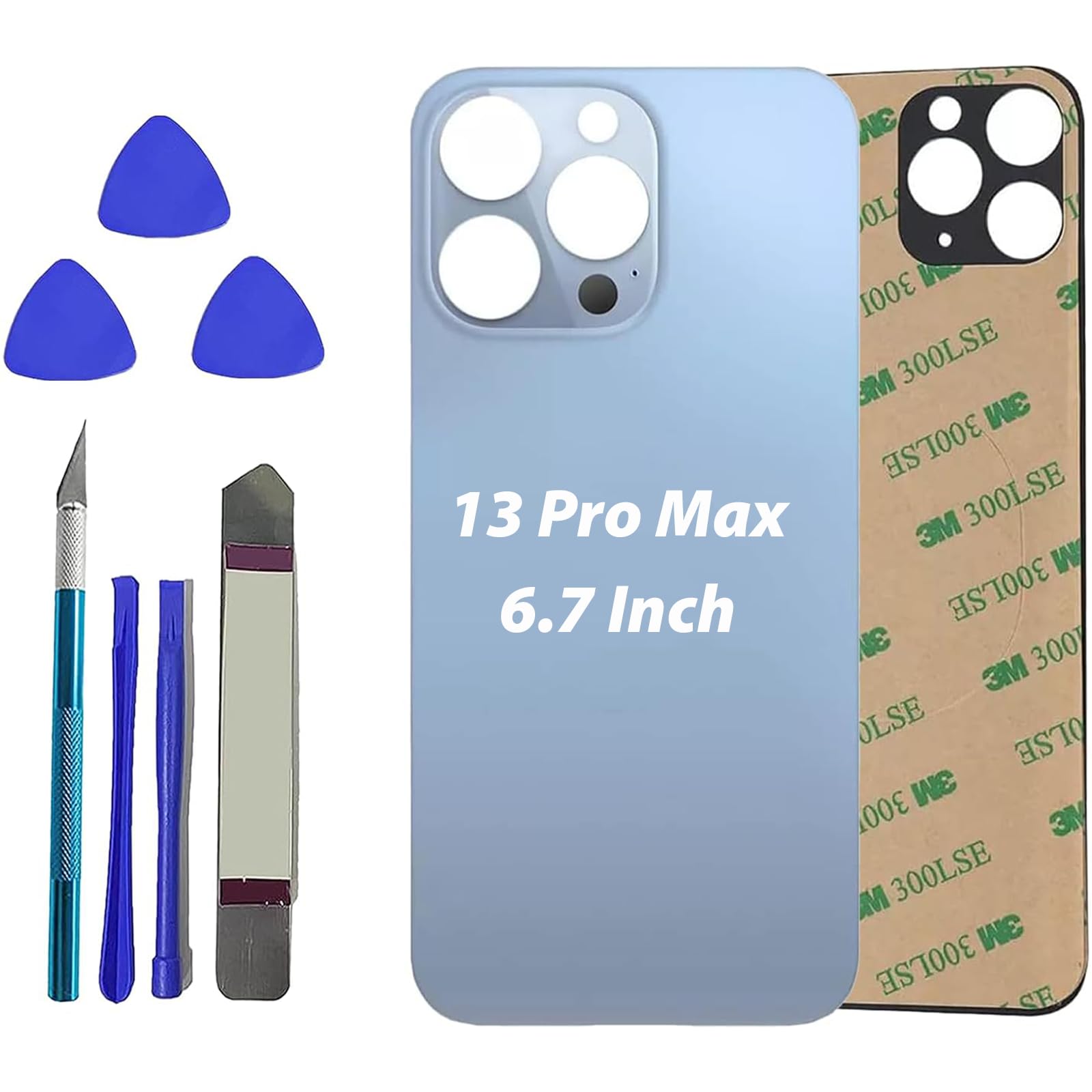 Dakexiong 13 Pro Max - Vetro posteriore di ricambio per iPhone 13 Pro Max con kit di attrezzi di riparazione e adesivo preinstallato (argento