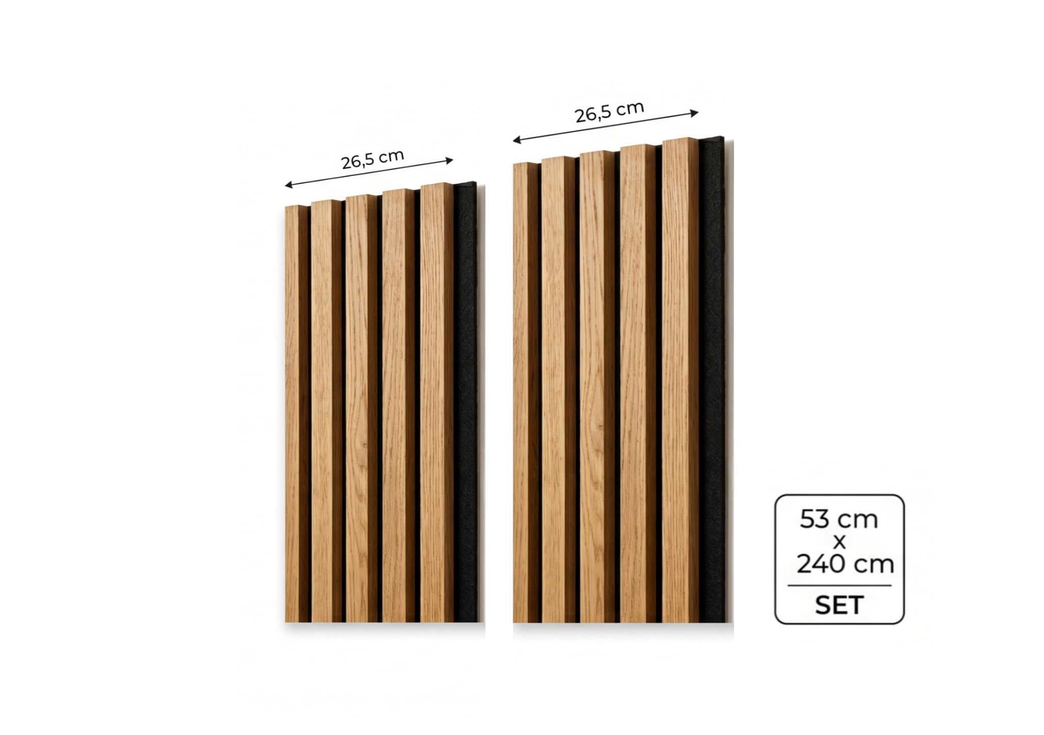 Akustikpaneele auf Filz 1,272 m² 240x53 cm (2 Stück 240 cm x 26,5 cm) Wandverkleidung Farbe Eiche Natur Grandson Wandpaneele Home Decoration Lamellenwand Innenwanddekoration
