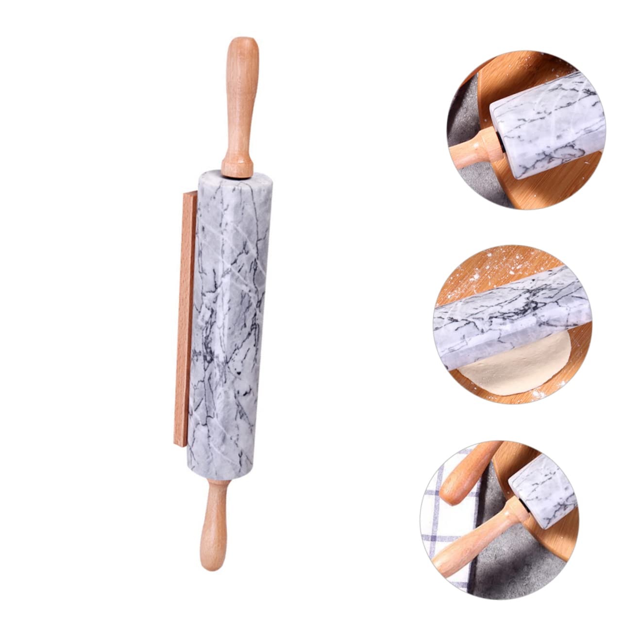 LABRIMP Rouleau à Pâtisserie en Marbre Manche en Bois, Simple Design