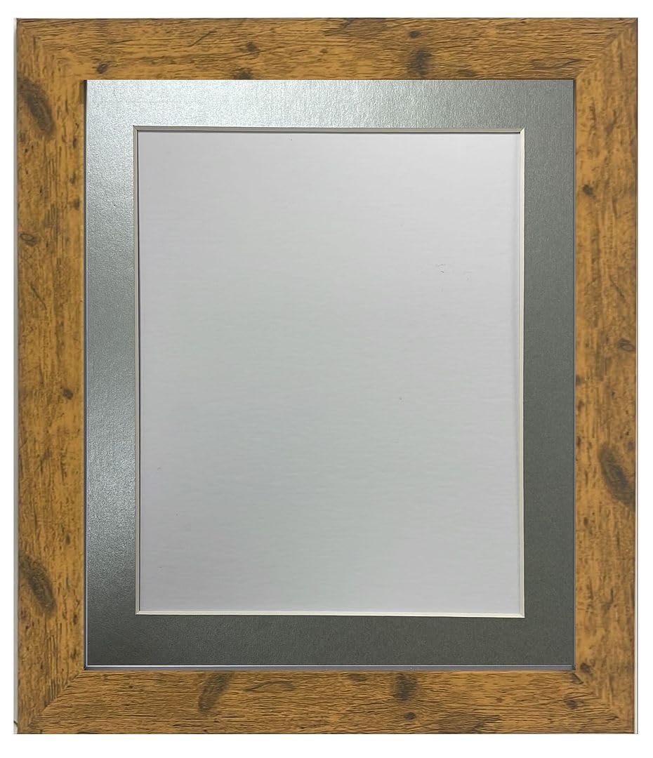 FRAMES BY POST Studio Antique Wood Picture Photo Frame with Silver Mount 16 x 12 for Image Size 12 x 10 Inch