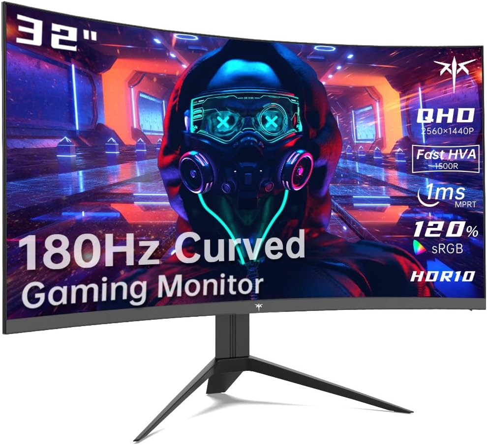 32 inch Curved Gaming Monitor, 2K 180Hz 185Hz 1440P PC Monitor, 1500R Frameless, 1ms, HDR, FreeSync Premium, DisplayPort/HDMI/USB, VESA Wall Mount, H32S17