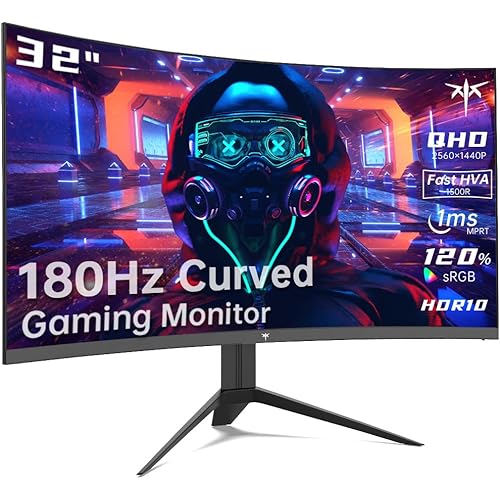 KTC 32 inch Curved Gaming Monitor, 2K 180Hz 1440P PC Monitor, 1500R Frameless, 1ms, HDR, FreeSync Premium, DisplayPort/HDMI/USB, VESA Wall Mount, H32S17