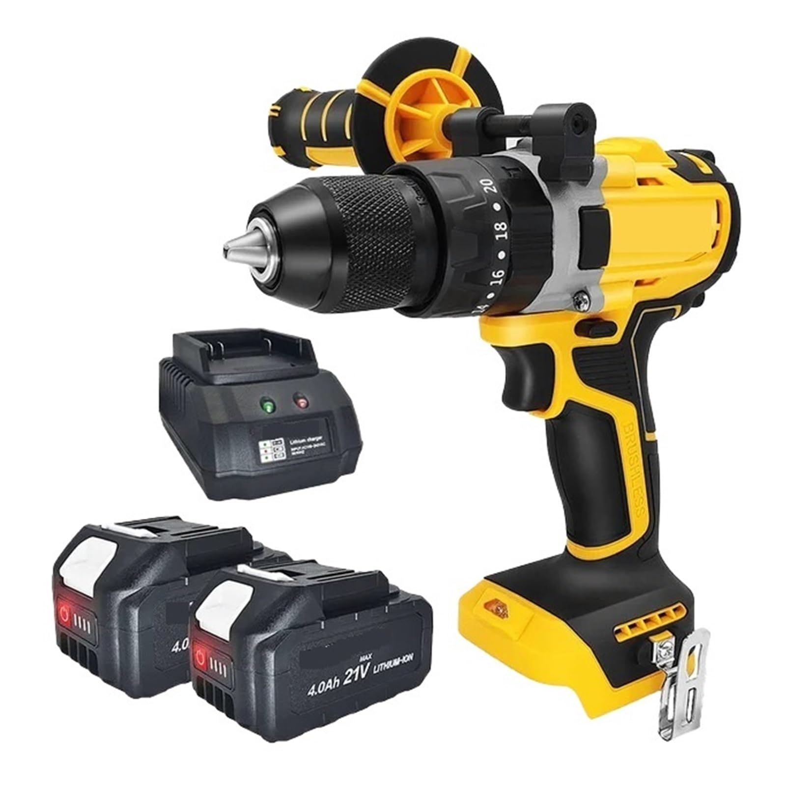Elektryczna Wiertarka Udarowa 20 V Bezszczotkowa Akumulatorowa 13 Mm Śrubokręt Do Lodu 4,0 Ah Akumulator Drewna, Metalu, Betonu Wysoka Wydajność(2PCS 4Ah Battery)