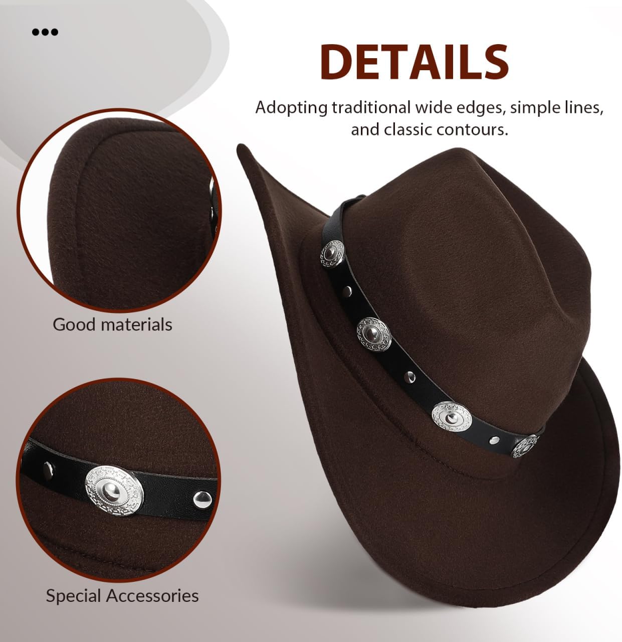 SAFIGLE Western Cowboy Hat for Men and Women Felt Wide Brim Top Hat Classic Western Party Costume Accessory - Image 5