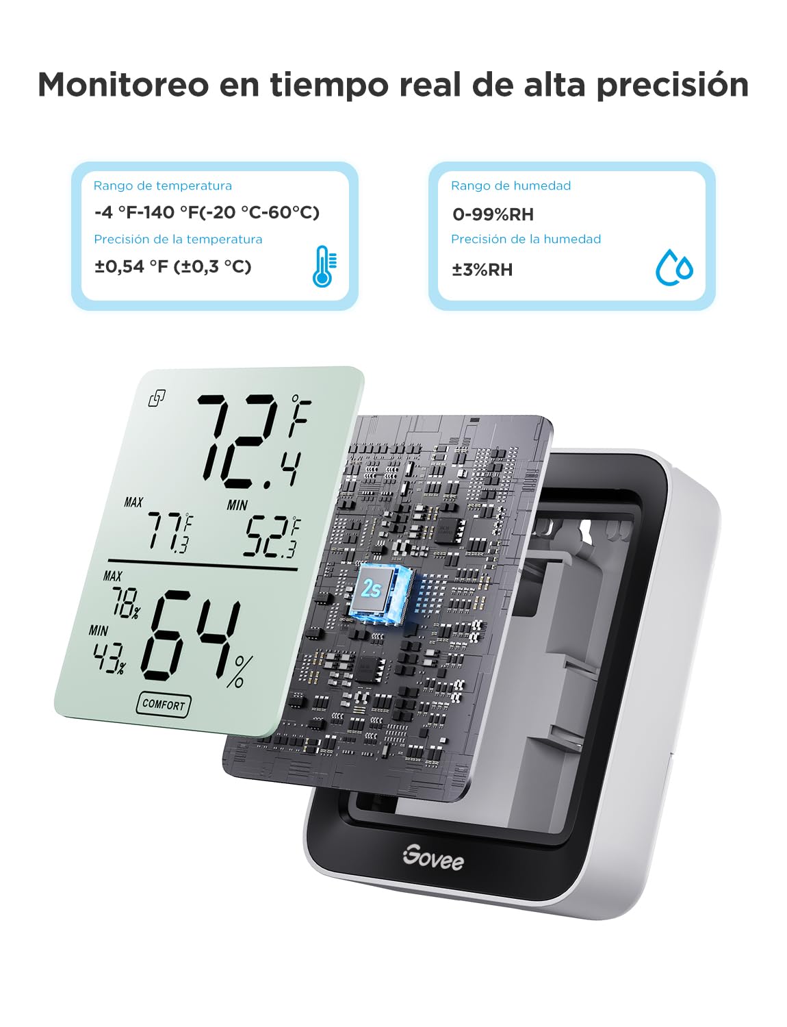 Govee Termómetro Higrómetro, LCD Bluetooth Medidor Digital Humedad y Temperatura Interior con Función Almacenamiento de Datos y Alerta, para Habitación — view 4