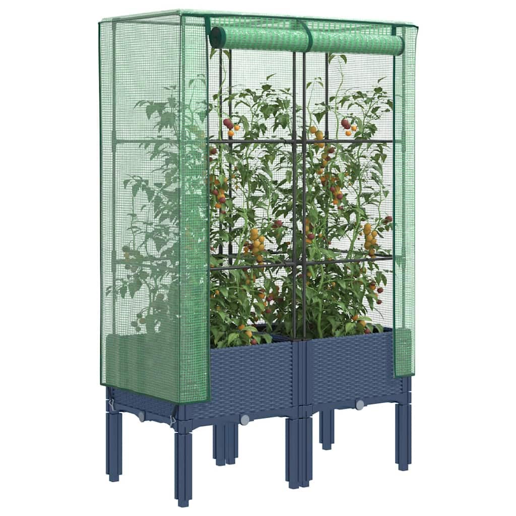 JHQHSM Raised Bed with Greenhouse Cover Rattan Look 80x40x140 cm Polypropylene Frame Water-Resistant Polyethylene Cover for Plants Vegetables Herbs Flowers