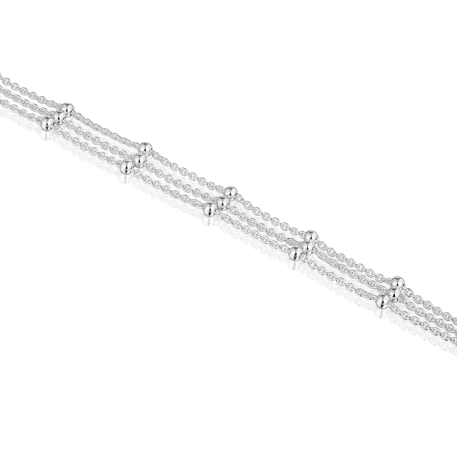 TOUS Pulsera Triple Cadena para Mujer de Plata de Primera Ley, Colección Basics