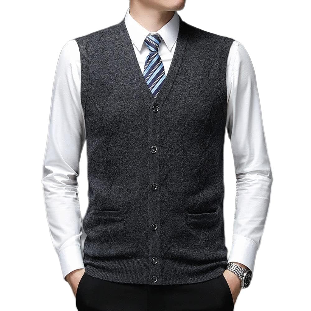 MontecarduoKnitted Vest Tops For Men - Men'S Grey Cardigan Knitted Vest, Men'S Solid Color Casual V-Neck Sweater Vest, Autumn Winter Streetwear Loose With Pocket Knitting Sweaters Vest