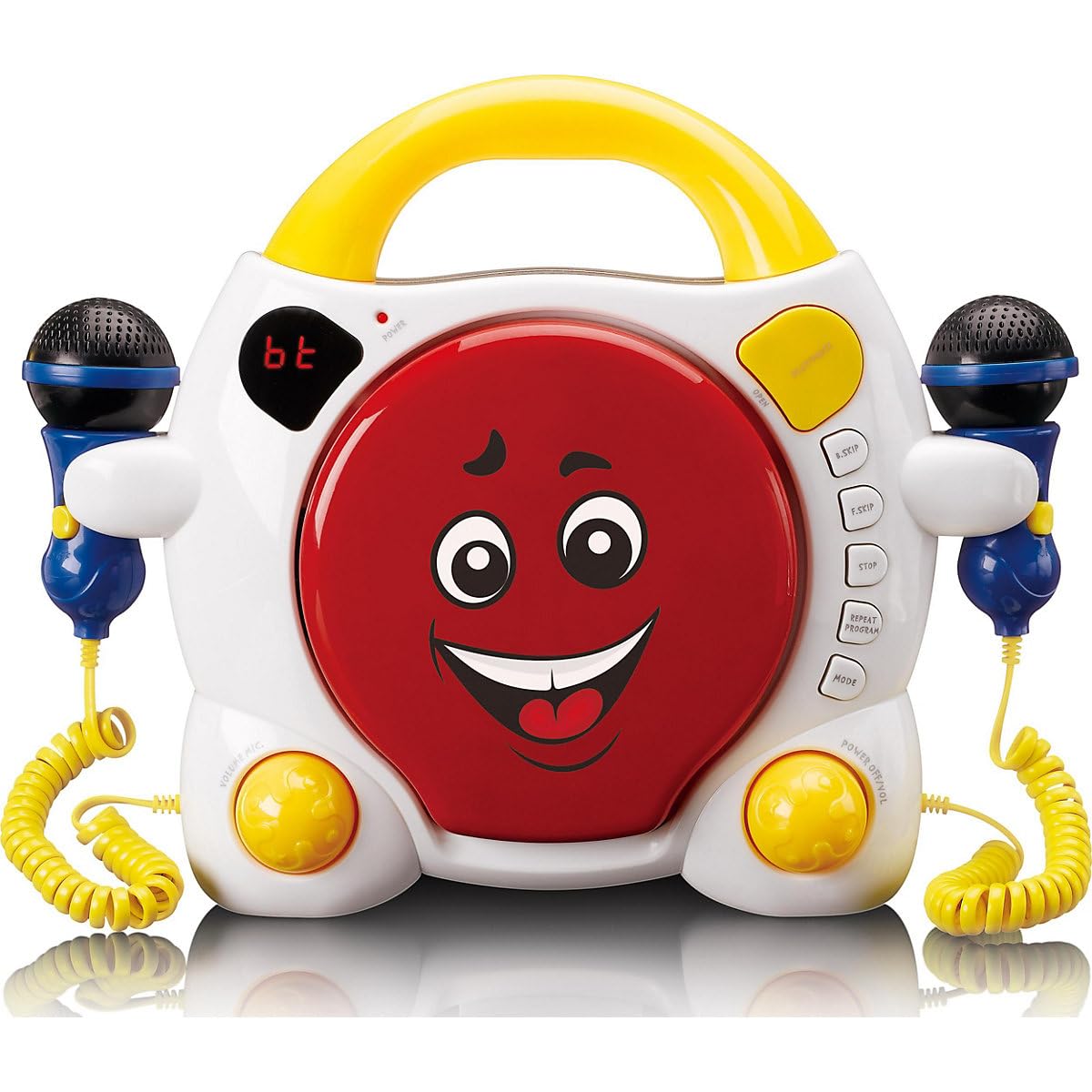Lenco KCD-011 Lecteur CD Sing Along pour Enfants -Bluetooth 5.0 - Antishock -Ecran LED -Mémoire des Pistes - 2 Microphones pour Karaoké-Fonctionne sur Courant Alternatif ou Batterie- avec Autocollants