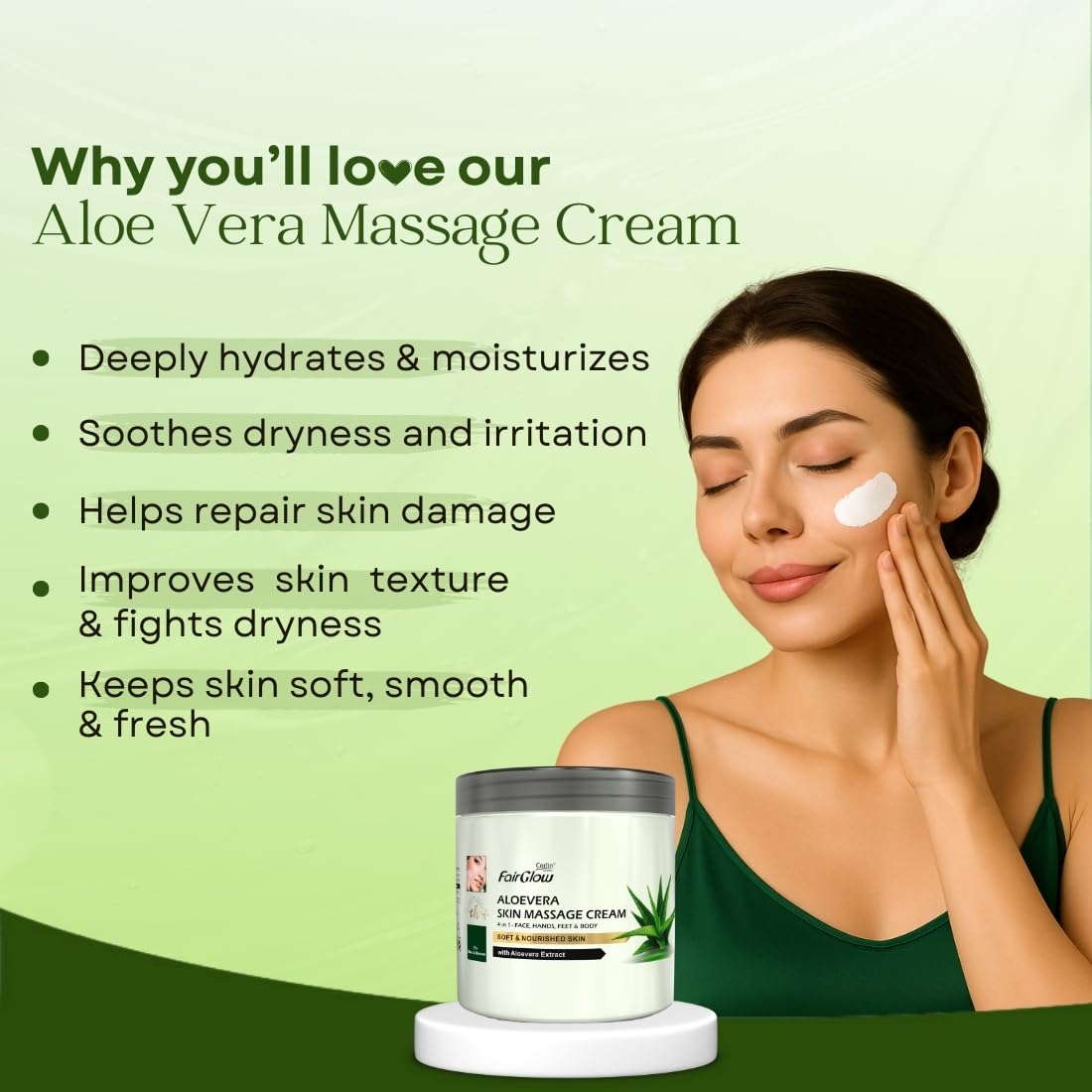 CORLIN FAIRGLOW Aloevera Skin Massage Cream 800g | 4 in 1 for Face, Hands, Feet & Body | For Men & Women | Multipurpose | Ideal for Daily Use 1