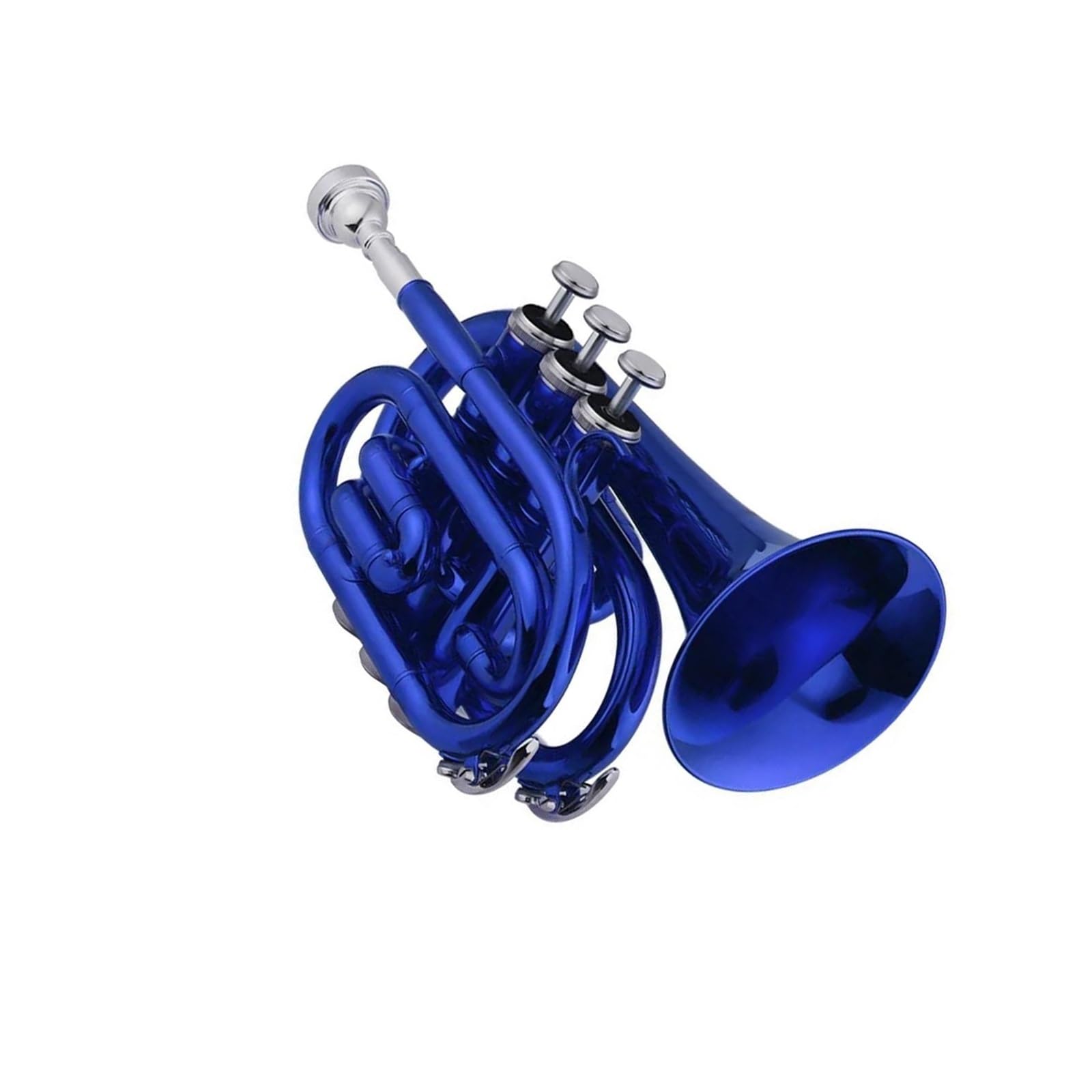 trompette pour Débutants Mini trompette de poche bleue instrument à vent plat en laiton Bb