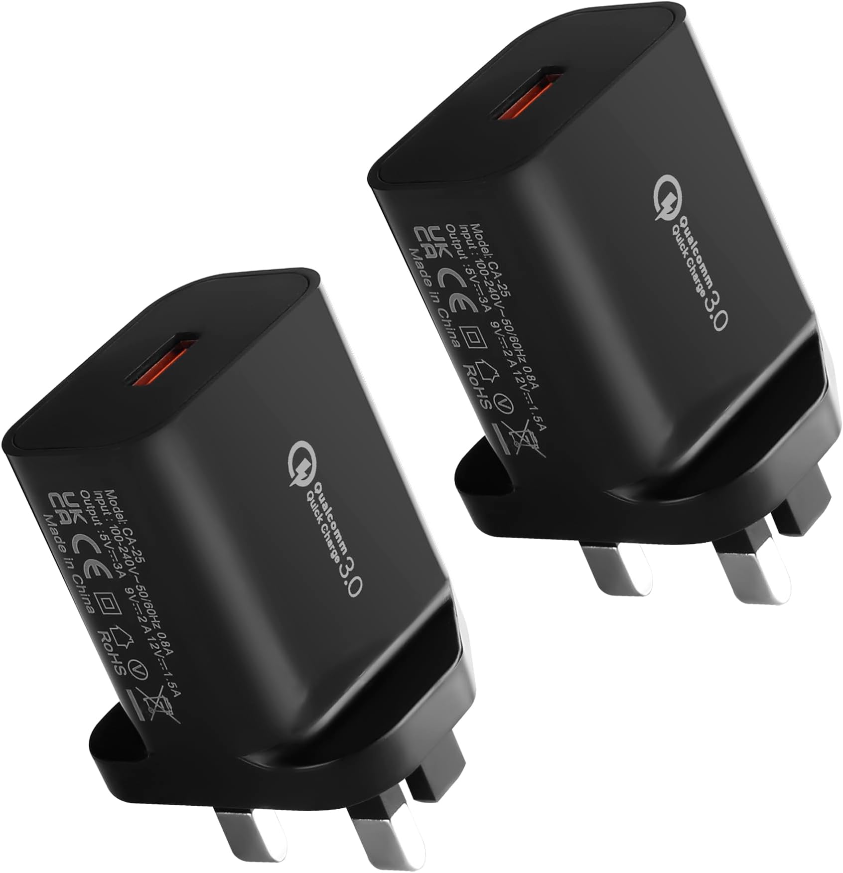 2 Pack 18W USB Plug Fast Charger for Samsung Galaxy A14 A15 A20E A23 A34 A53 A54 A04S A40 S21 S20 FE S10E S9,for iPhone 8 11 12 13 SE XR,Pixel 6a,Moto E13 G53,Quick Charge 3.0 Wall Adapter - Black