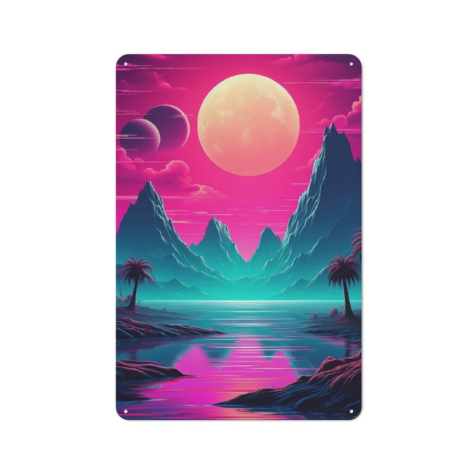 Junmoney Neon Synthwave Brilliance Tin Sign 30X20cm For Café Or Home Bar, Retro Wall Decor, For Garage, Workshop And Man Cave Decoration
