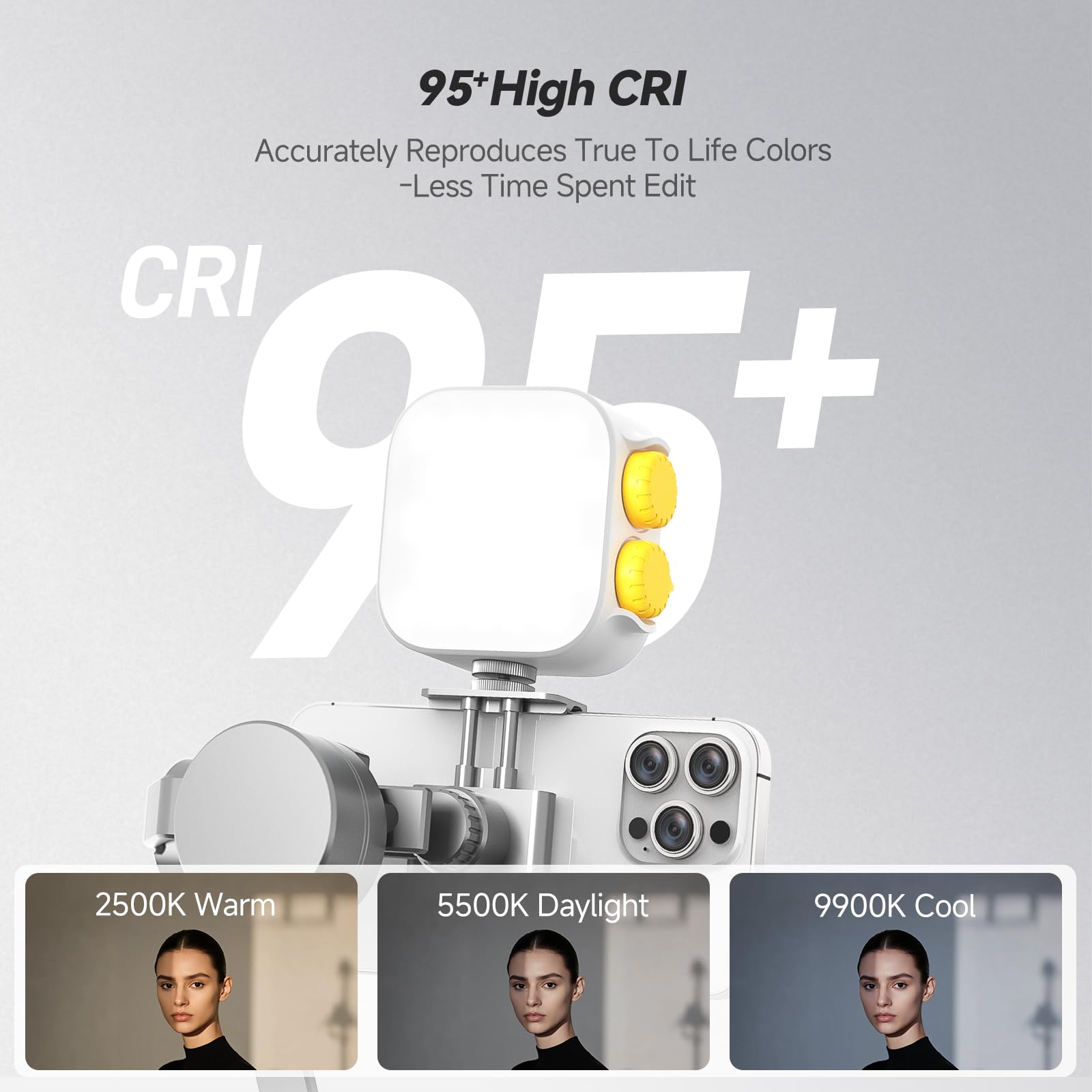 Photoolex Tofu RGB Bianco Faretto LED Compatto e Portatile per Foto e Video | CRI96+, temp 2500K-9900K, batteria ricaricabile 2000mAh, magnete vite 1/4", 21 effetti foto vlog stream videoconferenze