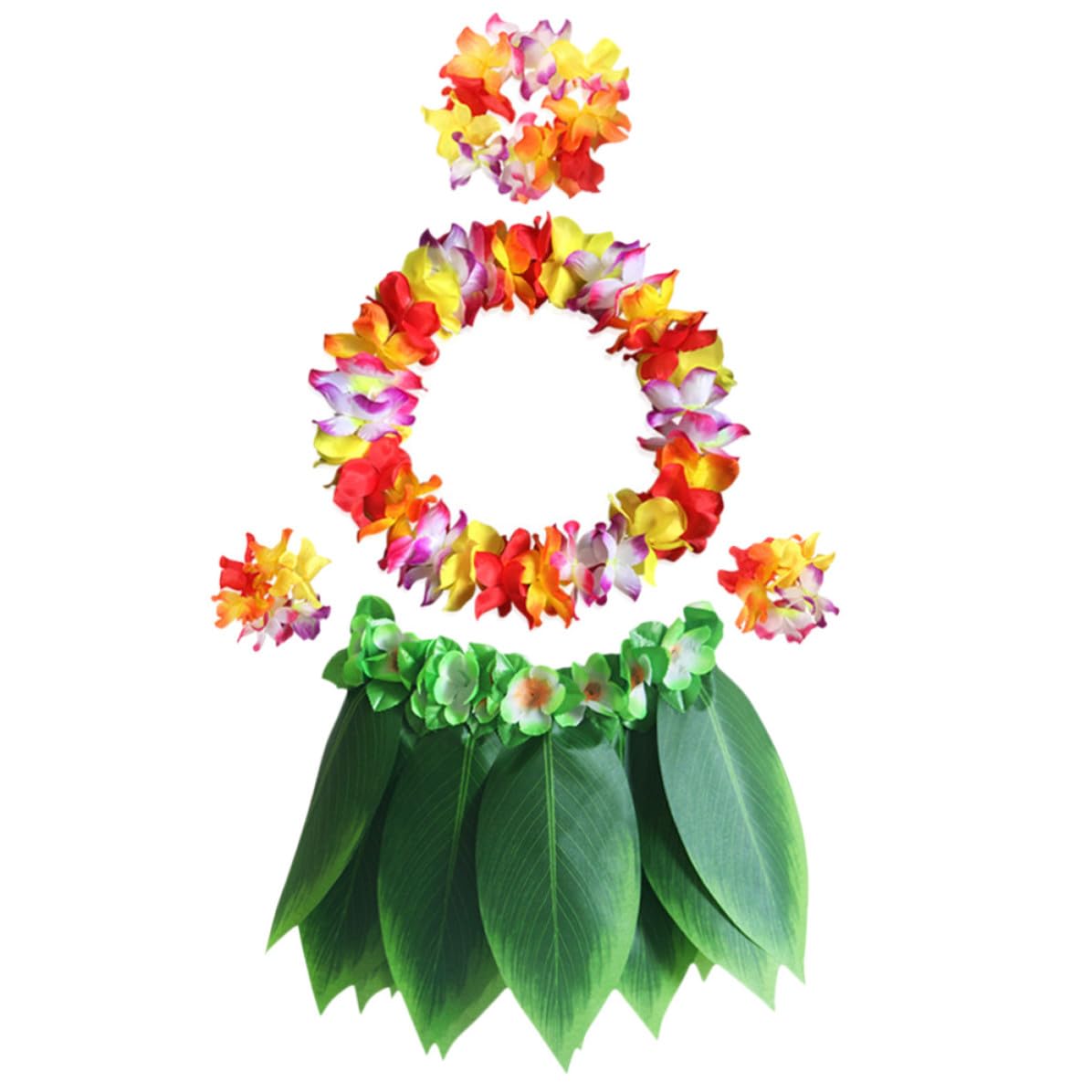Falda de hojas artificiales y accesorios para fiestas luau de adultos