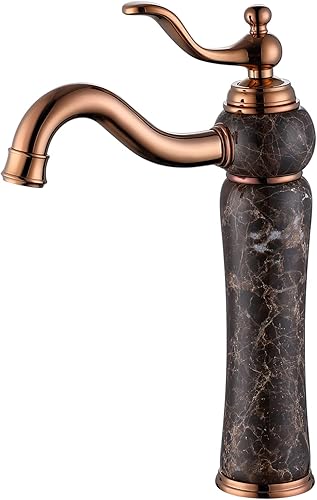 Miniatura 1 de Grifo de baño de oro rosa de mármol de café alto de lujo latón con recipiente de piedra emperador natural de una sola manija grifos de lavabo de un