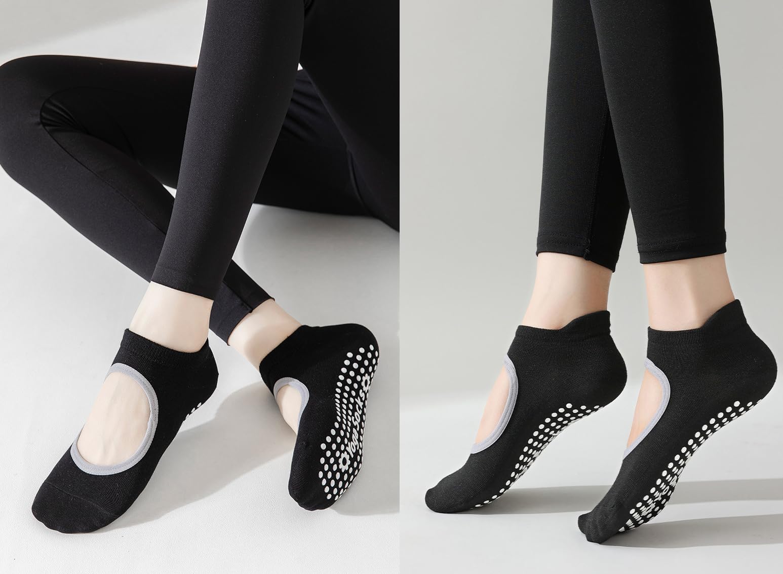 DTWAWA Grip Socks for Women Pilates Socks with Grips Open Top Non Slip Grippy Socks for Yoga, Barre, Lagree, Zumba (Black+Purple)