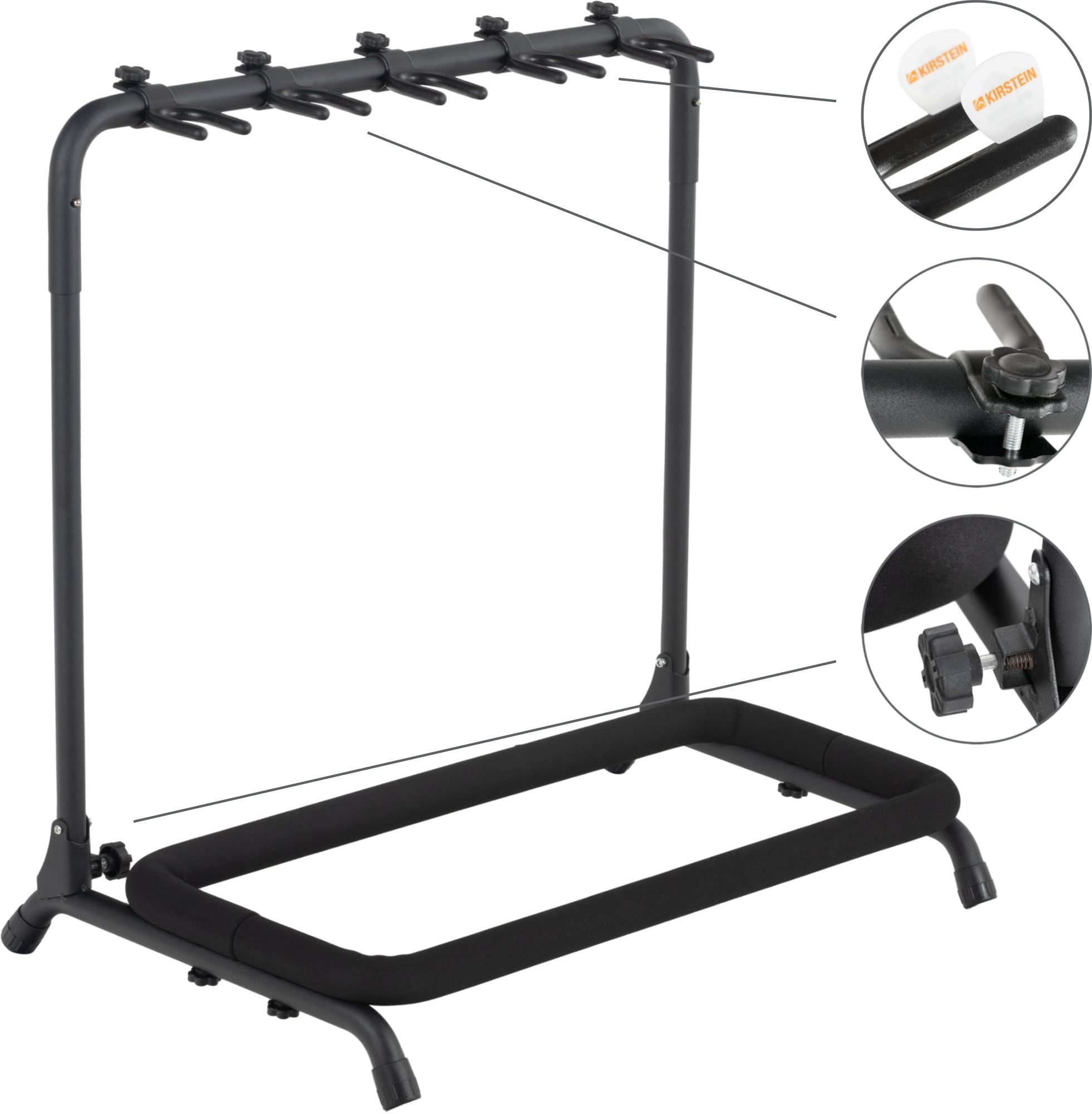Classic Cantabile Soporte 5 guitarras y bajos, plegable, con mástiles ajustables, acolchado de espuma y estructura metálica para fácil transporte.