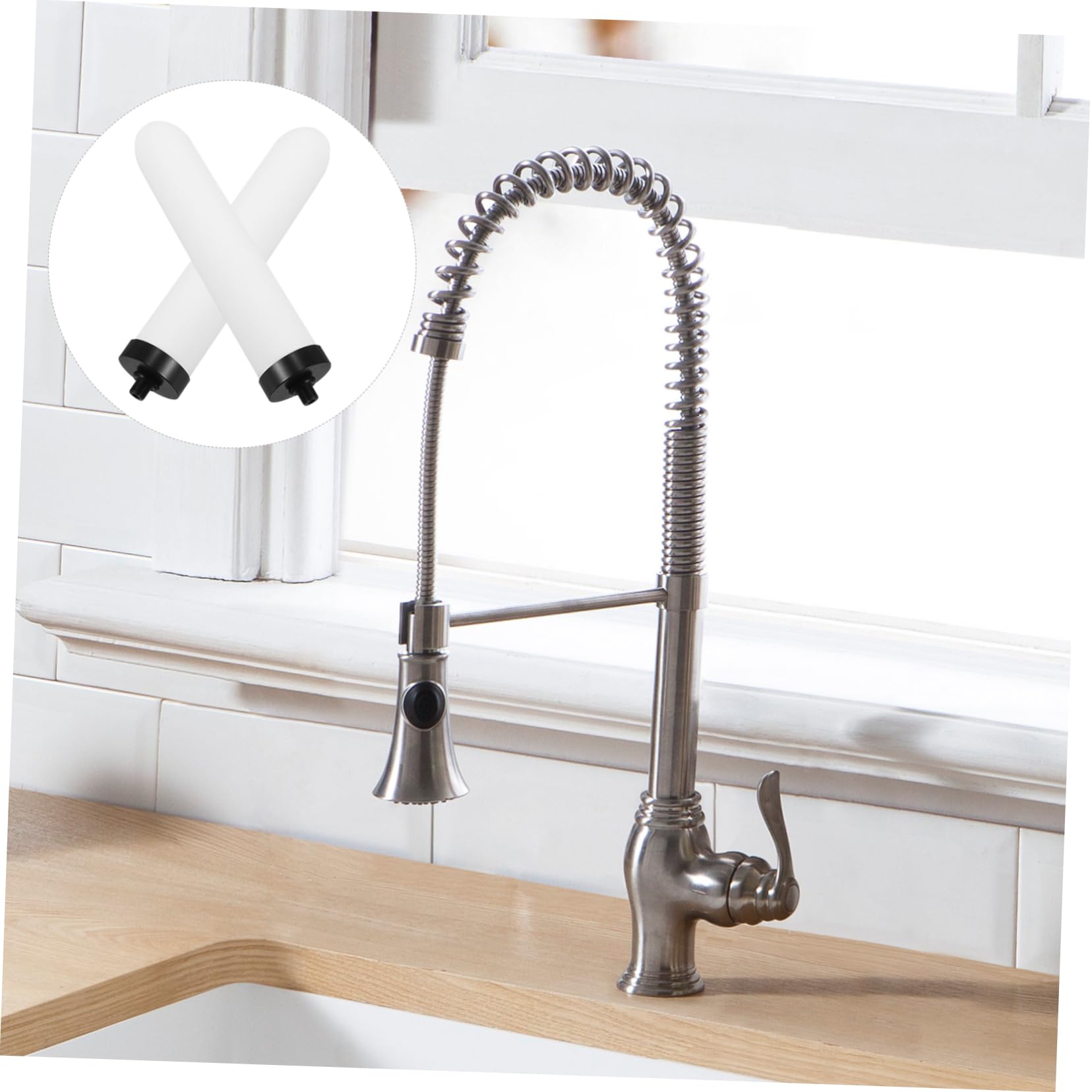 2 Pièces Cartouche de Filtration en Céramique Beige Compatible Système de Filtration sur Comptoir Installation Pratique pour Eau Potable