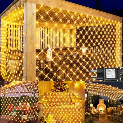 yowin Red de Luces Navidad Exterior 3x2m 200 LED Luces Cortina con Enchufe, Temporizador, 8 Modos IP65 Impermeable Malla Luces para Balcón Jardín Árbol Navidad Exterior Interior - Blanco Cálido