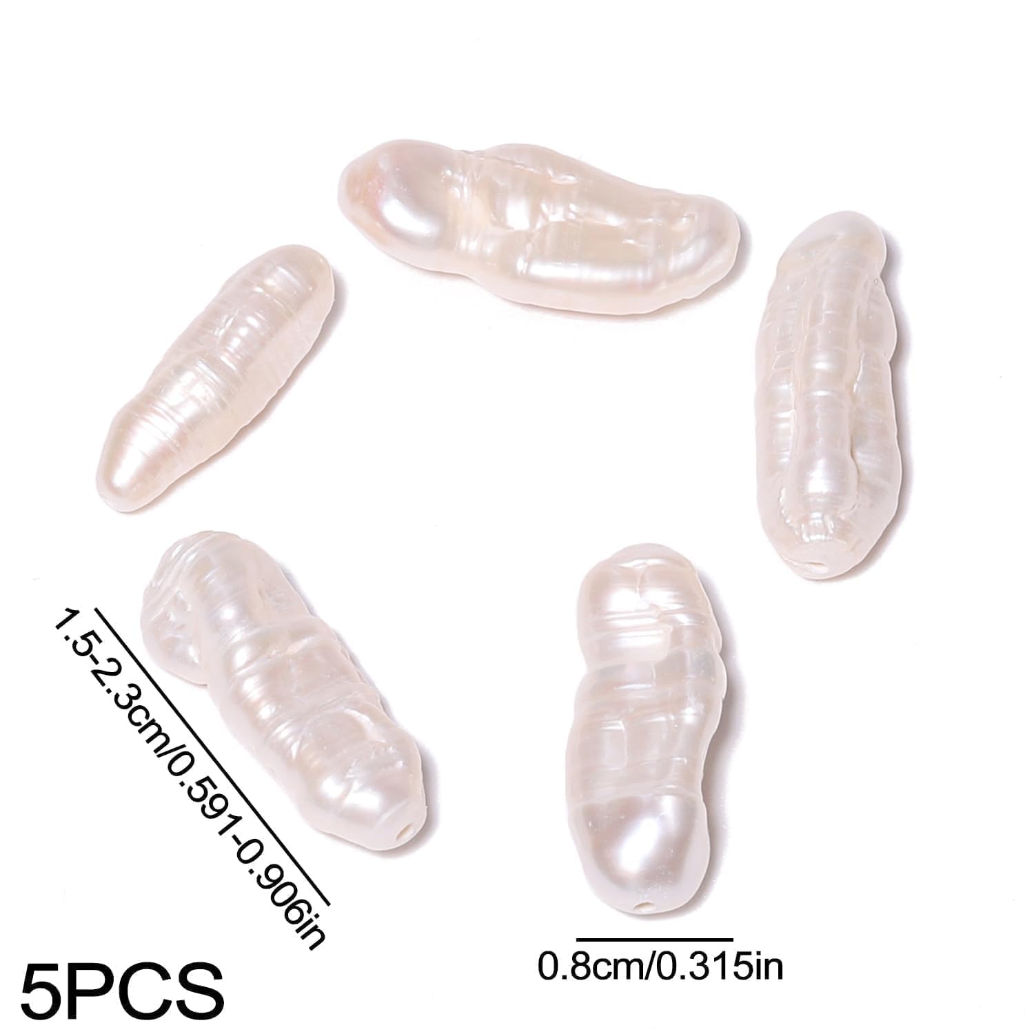 5 cuentas de perlas barrocas de 15 a 23 mm de largo, perlas largas irregulares de agua dulce para aretes colgantes, collares, fabricación de joyas de bricolaje