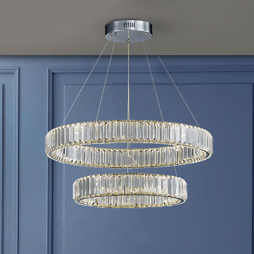 KXEcoLife Scandinavian luxury chandelier, light circle crystal lamp, simple modern art for bedroom dining room study living lighting,Chrome,60+80cm