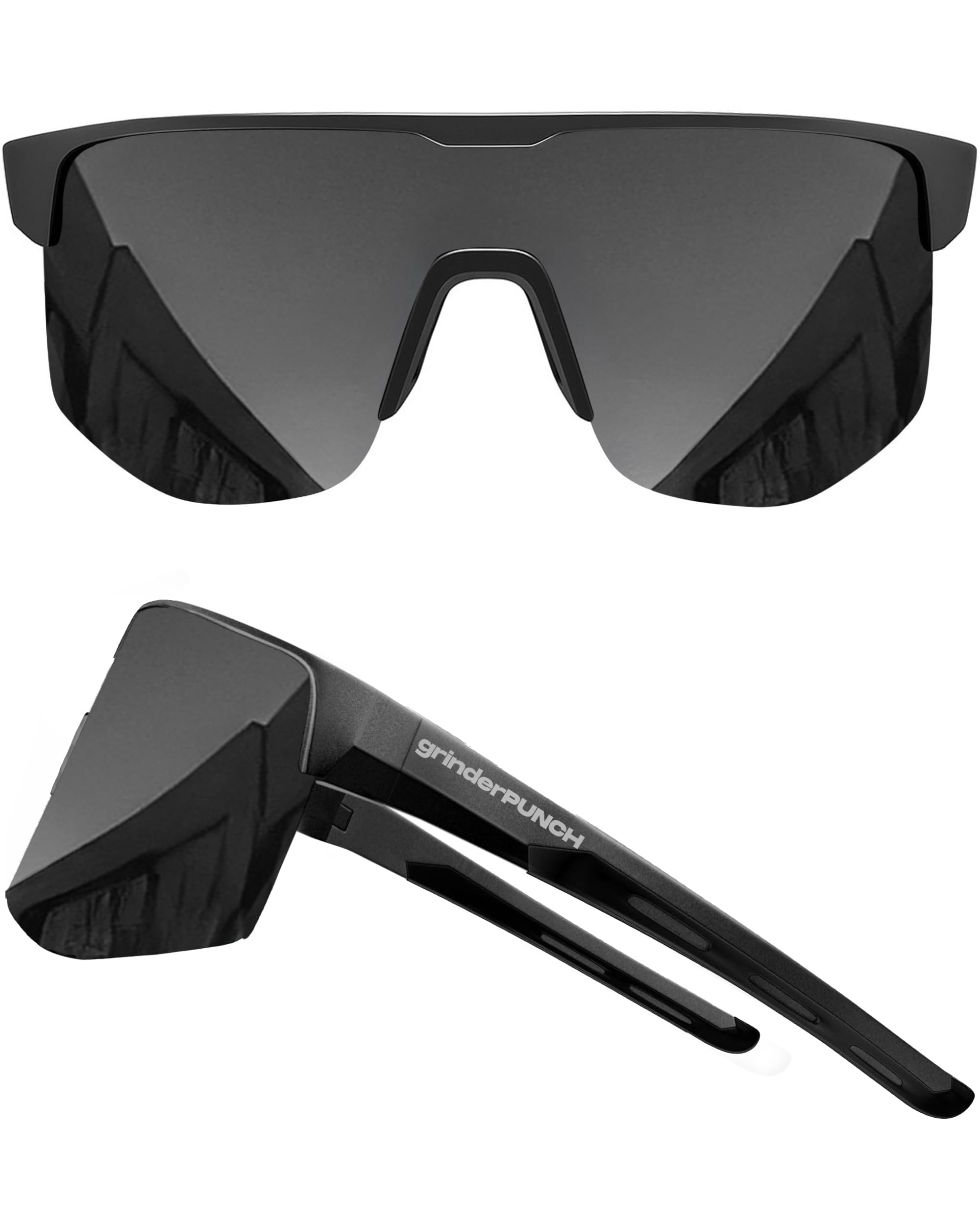 grinderPUNCH UV 400 Sports Sunglasses Cycling Glasses, Biking Goggles Running Hiking Golf Fishing Driving (Black)