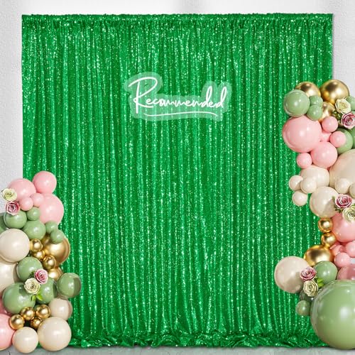 Image of Green Sequin Backdrop Curtains-2 Panels 4FTx8FT Green Backdrop for St Patricks Day, Glitter Party Decorations Background Drapes for Wedding Birthday Anniversary Graduation Photo Booth Decor