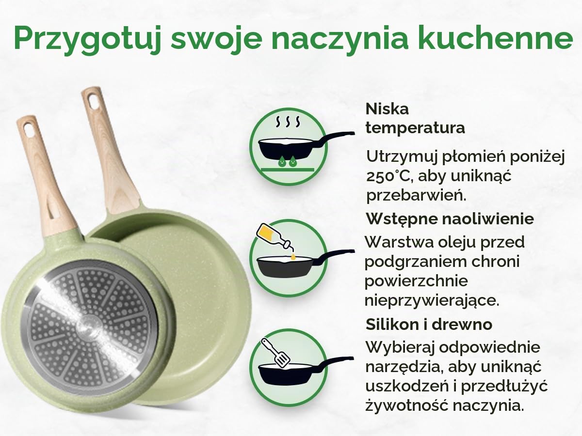 Just Perfecto - Zestaw Naczyń - Patelnie 20cm/26cm, Rondle 18cm/20cm, Patelnia Sauté 26cm, Indukcja, Odłączane Ucho, Powłoka Nieprzywierająca, Pokrywki Antychlapowe (Beżowy)