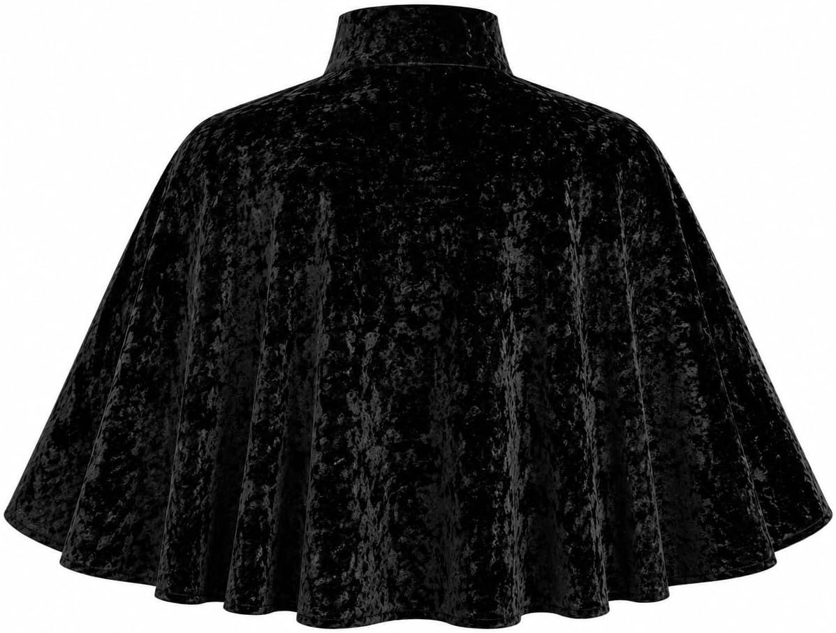Medieval Shawl Capelets for Women Vampire Cosplay Costume Velvet Short Cape Cloak with Ribbon Tie