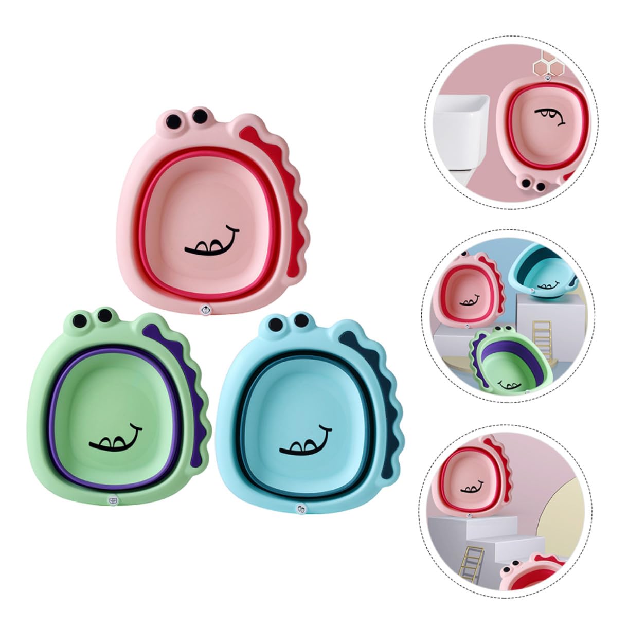 ORFOFE Babywaschbecken Faltbar 3 Stück Cartoon Kunststoff Waschschüssel für Babys Tragbar Kinderwaschbecken für Neugeborene und Kleinkinder Badewanne Babybadewanne