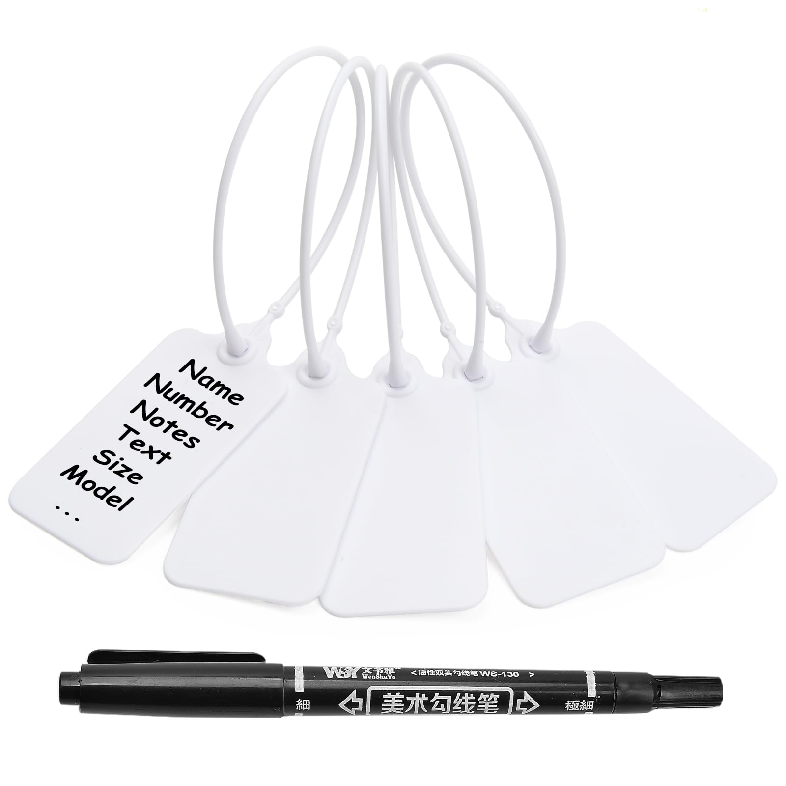 50 White Blank Plastic Tags for Labeling Waterproof Hanging Labels Writable Tags Seal Plastic Marking Label for Luggage Bags Keys Inventory with One Marker Pen