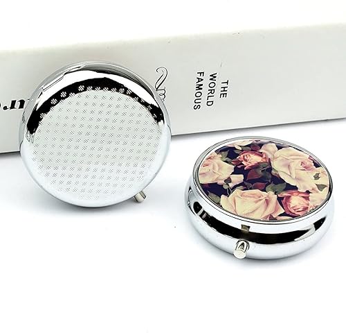 Miniatura 5 de Pastillero de metal con diseño floral de rosas, pastillero portátil, organizador de medicamentos, contenedor de vitaminas