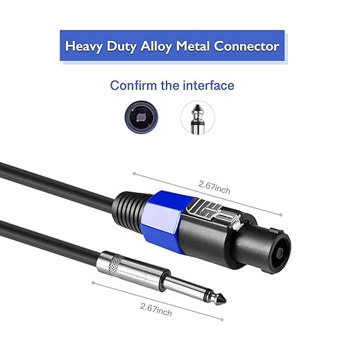 Miniatura 4 de Paquete de 2 cables de altavoz Speakon de 10 pies a macho de 14 pulgadas, cable de conexión profesional de calibre 12 AWG para amplificador de