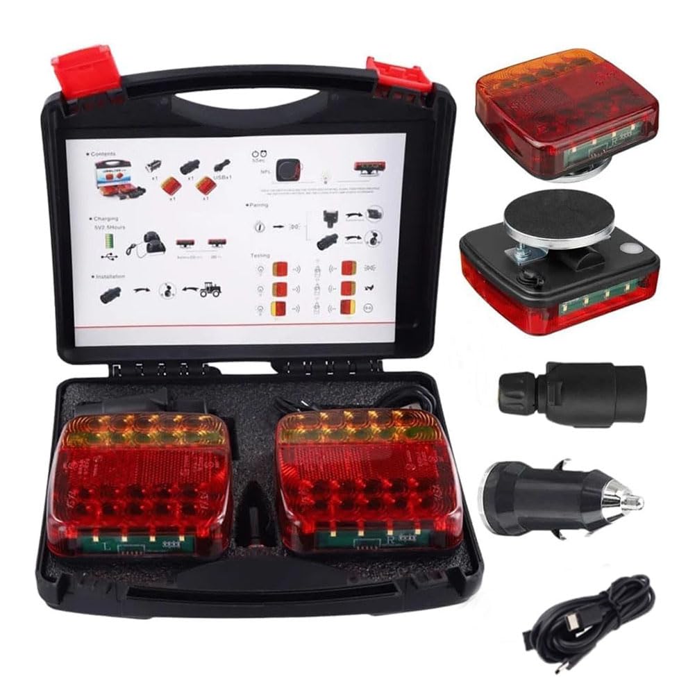 Wireless Magnetic Trailer Lights 2025 Upgrade LED Tow Light Kit Rechargeable & Portable for Trucks, RVs, Campers, Boats, Caravans, Wreckers
