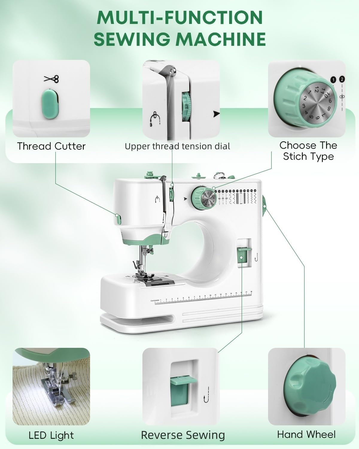 Sewing Machine for Beginners -12 Built-in Stitches|42 PCS Accessory Kit,Foot pedal, Low/High-Speed,Portable Mini Sewing Machine for Home DIY,Quick Fix