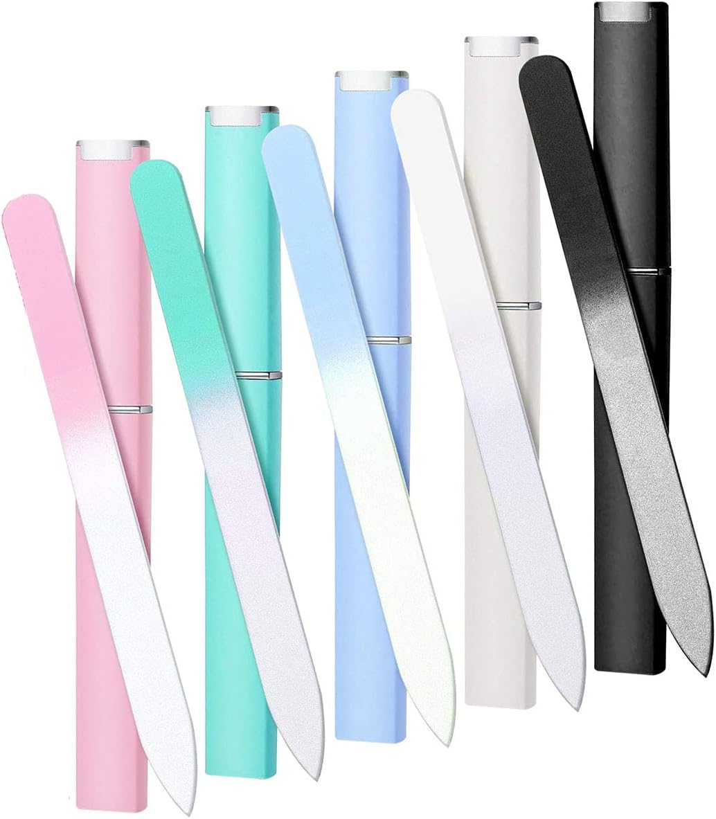 5 Pack Glass Nail Files with Case Crystal Glass Fingernail Files Double Sided Glass Nail File Mixed Color Manicure Set for Gentle Nail Care Christmas Gifts Stocking Stuffers for Women