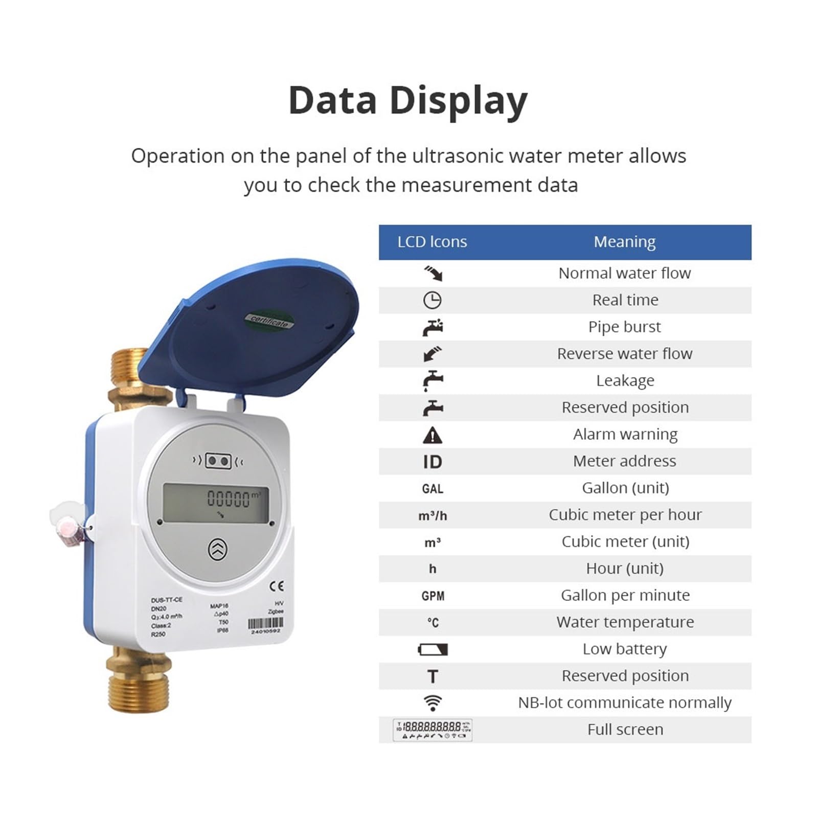 Intelligenter Ultraschall-Wasserzähler, IP68, LCD-Digitalanzeige, Messung der Wassermenge, Durchflussverbrauch für den Durchfluss von Flüssigkeiten(213E(DN15))
