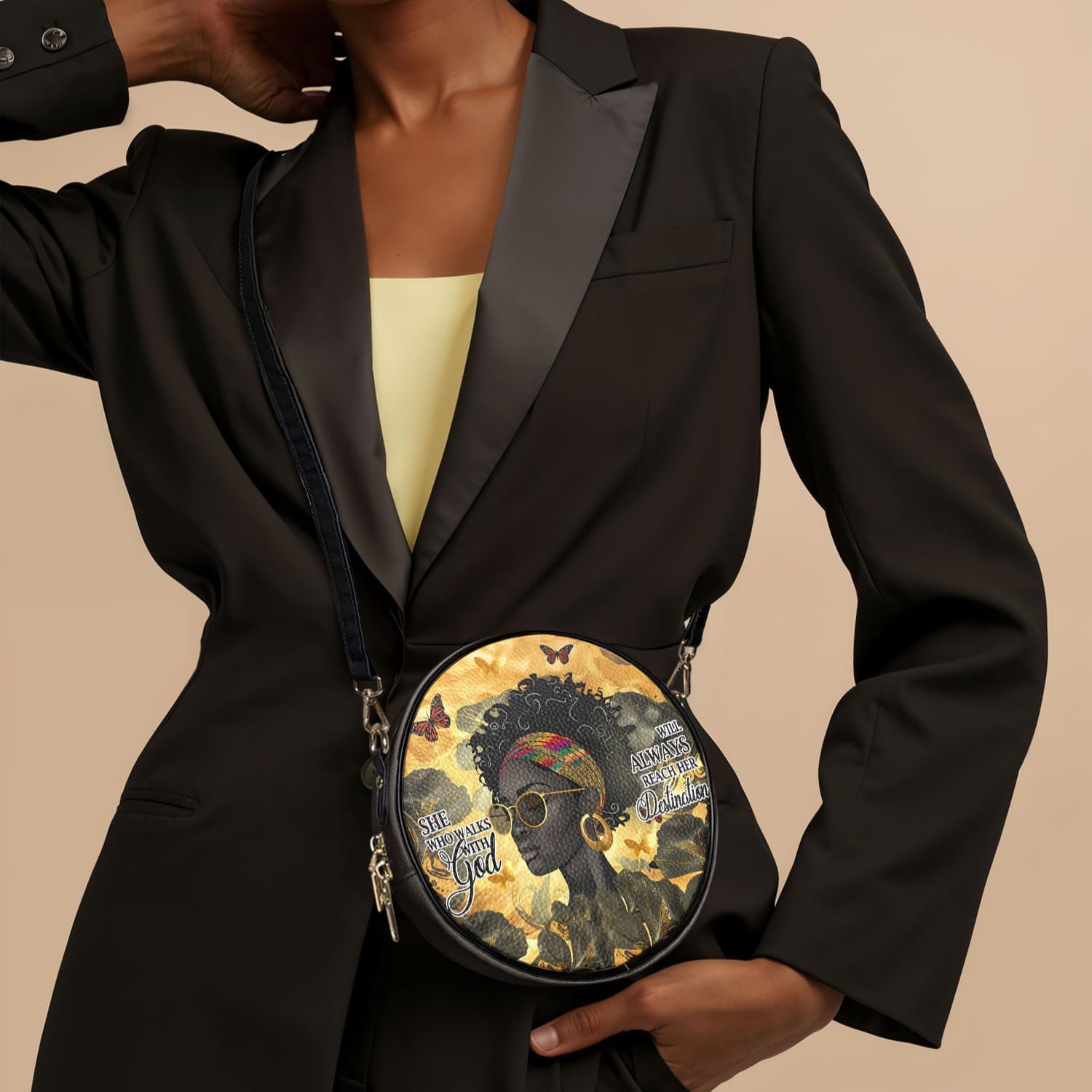 Afroyla African Women's Circle Crossbody Bag, Premium Vegan Leather, Adjustable Strap, Zipper, Gifts for Her, Mom, Wife - Image 5