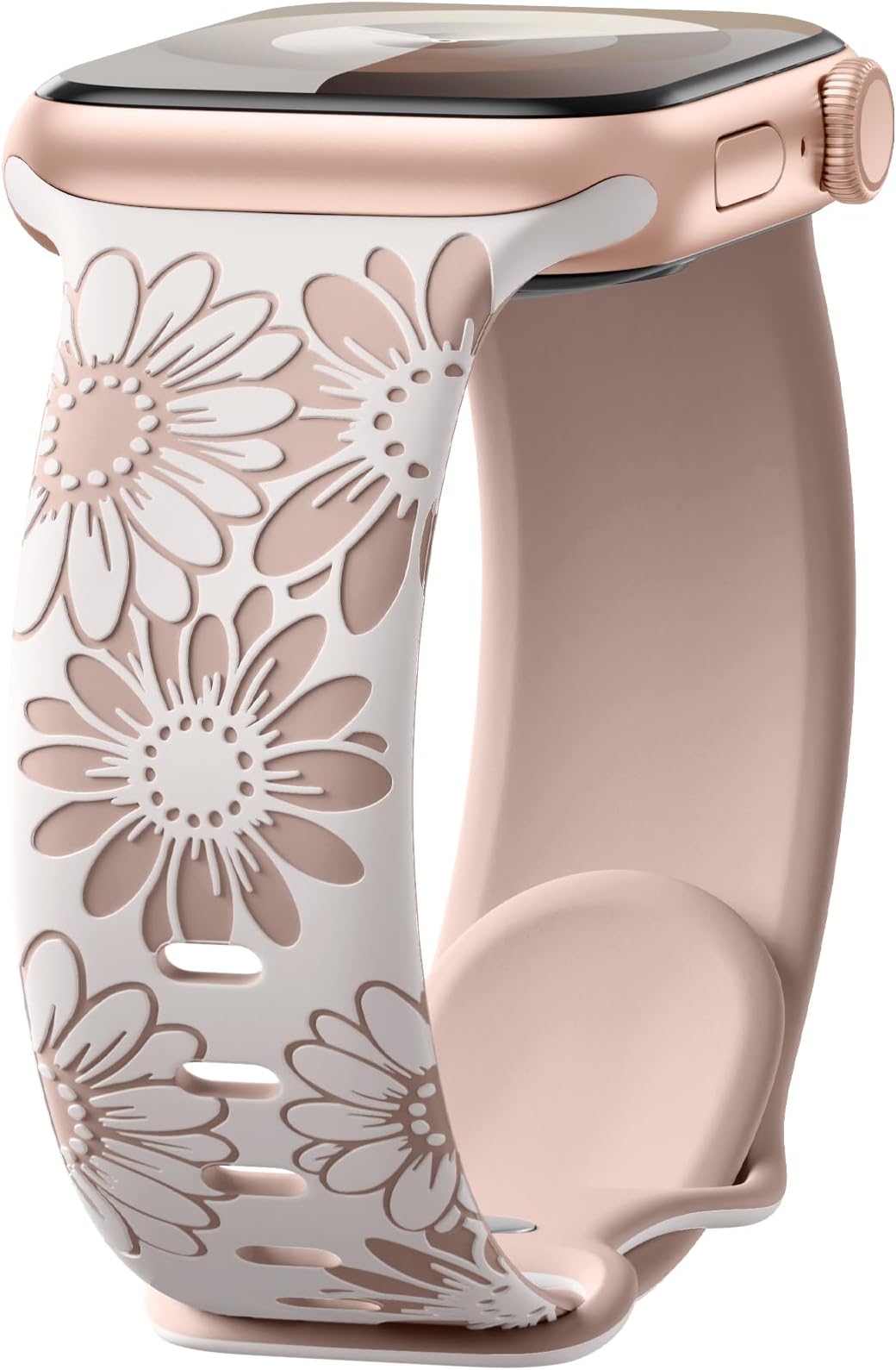 Upeak Floral Engraved Strap Compatible with Apple Watch Strap 41mm 40mm 38mm for Women, Two-Tone Flower Soft Silicone Sport Band for iWatch Strap/ Apple Watch Band Series 9 8 7 6 5 4 3 2 1 SE