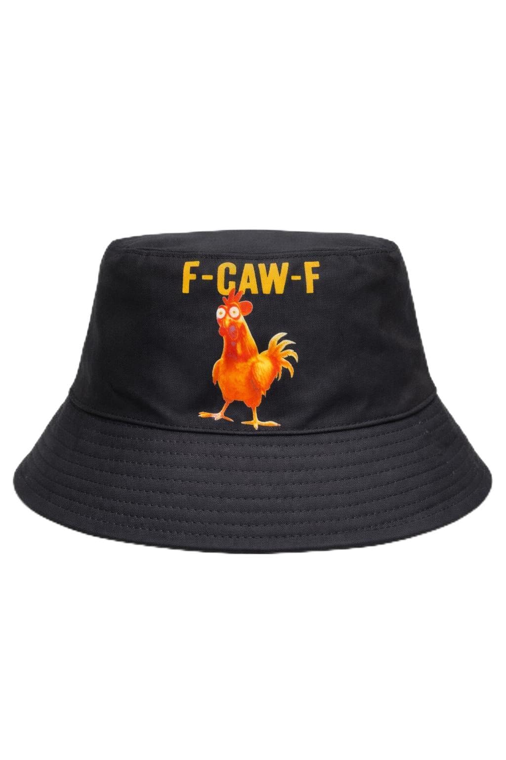 Arg Unisex Black F-Caw-F Funny Rooster Graphic Bucket Hat, Reversible, One Size, Novelty Rude Gift For Men And Women (Black)