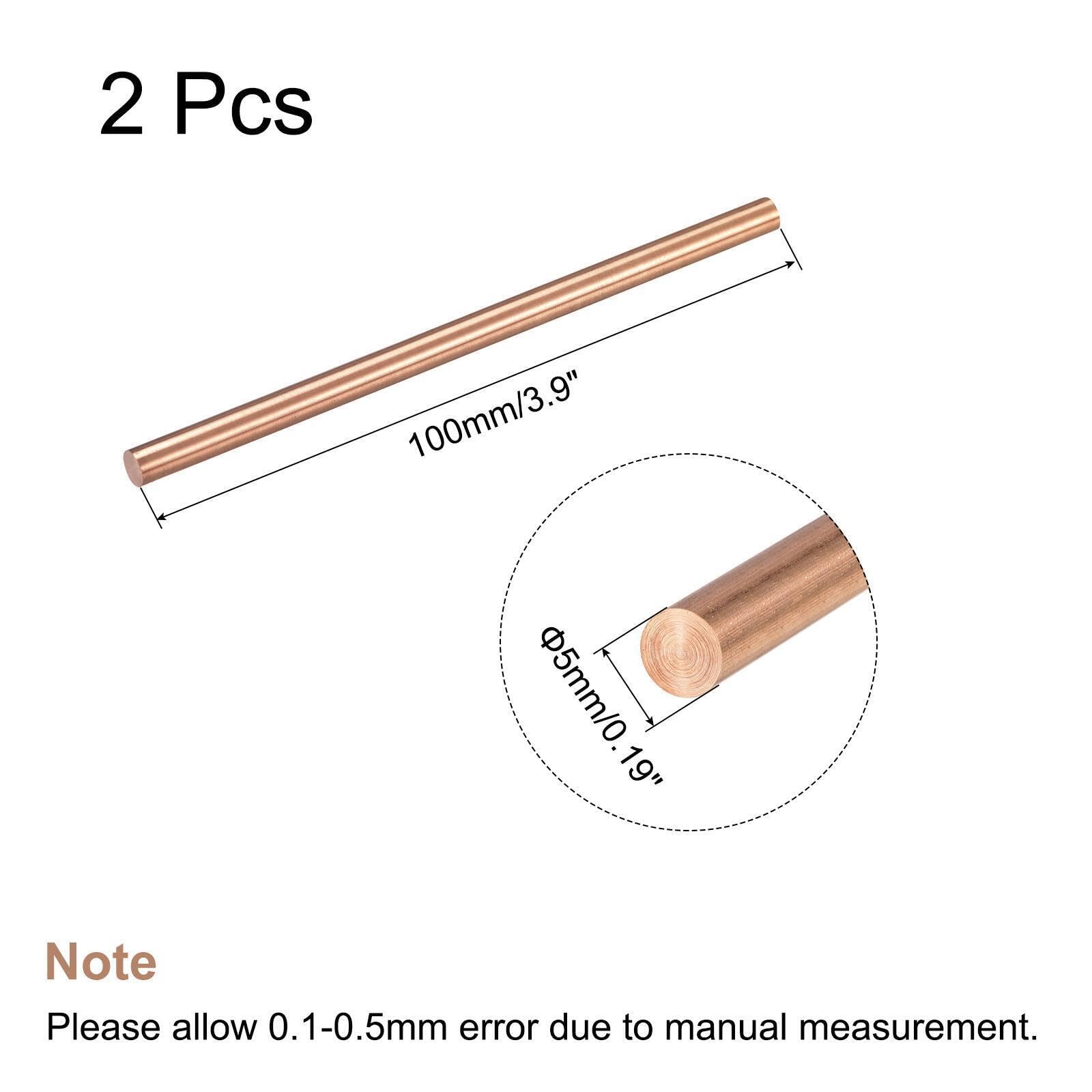 Generic 5mm Dia. 100mm Length Solid Copper Round Rod Lathe Bar Stock for DIY Craft 2pcs