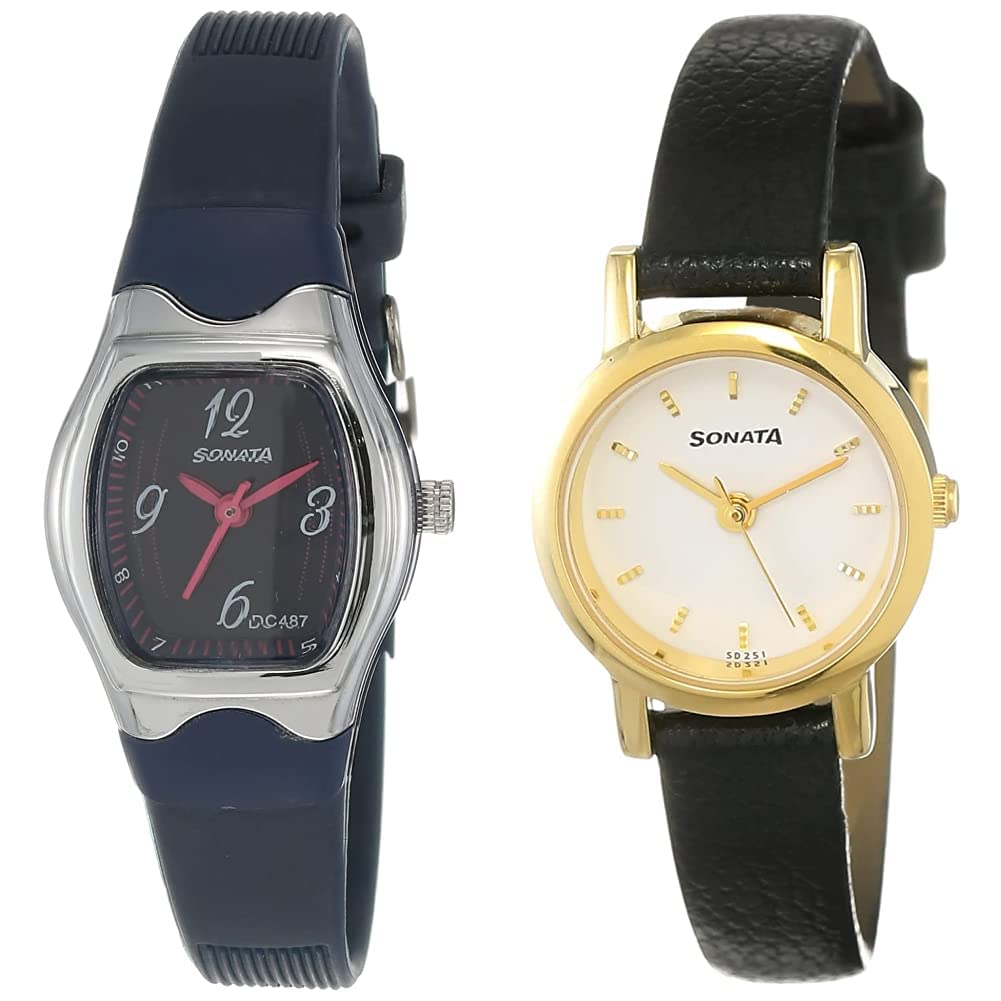 Sonata Women Leather Analog Blue Dial & White Dial (Nj8989Pp04C + Nj8976Yl02W) | Rakshabandhan Gifts, Band Color-Black (B07N32WJ6S) Amazon Price History, Amazon Price Tracker